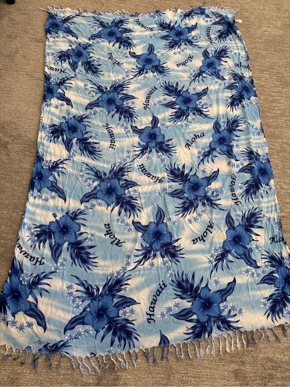 Vintage Hawaii Aloha Blue Hibiscus Floral Rayon Sarong Pareo Swim Cover Up - Picture 3 of 5